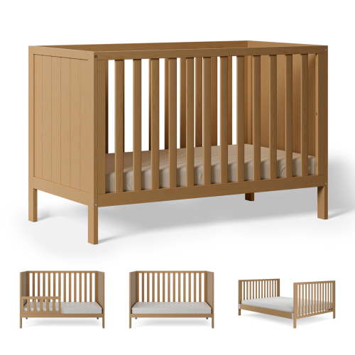 HARPPA 5-in-1 Convertible Baby Crib for Infant to Toddler, Natural Wood