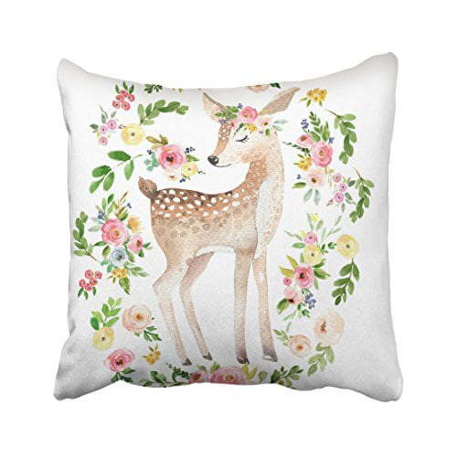 WinHome Colorful Vintage Tribal Boho Bright Watercolor Woodland Deer Baby Nursery Floral Polyester 18 x 18 Inch Square Throw Pillow Covers With Hidden Zipper Home Sofa Cushion Decorative Pillowcases
