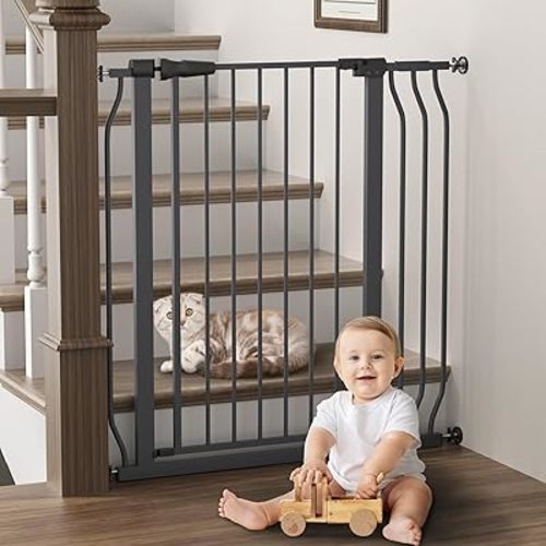 ELEVON Baby Gate for Stairs Doorways, 29.1–38.5" Extra Wide 36” Tall Dog Gate with Auto-Close, Pressure Mounted Walk Through Pet Gate, Graphite