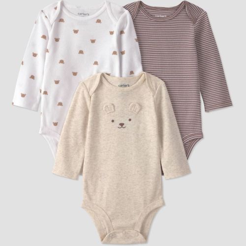 Carter's Just One You® Baby Boys' 3pk Long Sleeve Bodysuits - Brown/Oatmeal Newborn