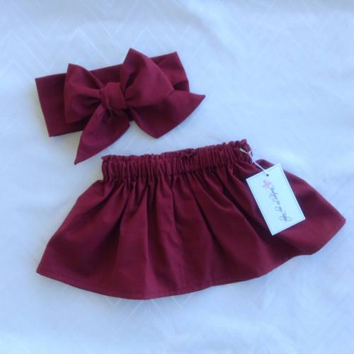 Burgundy Skirt, Baby Skirt, Toddler Skirt, Baby Girl Outfit, Skirt, Bow Headwrap, Baby Headwrap, Hair Bow, Big Bow, Burgundy Headwrap