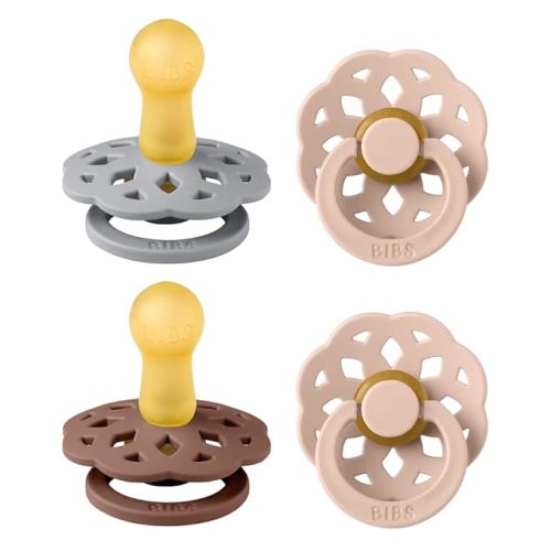 BIBS Boheme Soother 4-Pack | BPA Free Dummy Pacifier Round Nipple | Natural Rubber Latex | Made in Denmark | Size 6-18 Months | Dusky Lilac Mix