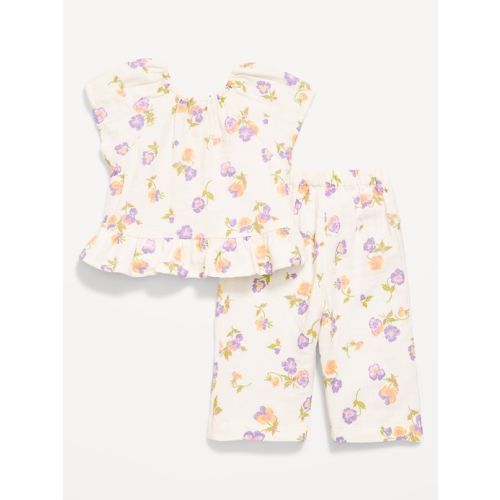 Flutter-Sleeve Top and Wide-Leg Pants Set for Baby