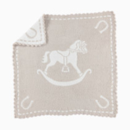 Barefoot Dreams CozyChic Scalloped Receiving Blanket - Stone/White/Rocking Horse