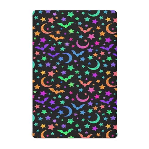 Colorful Bats Moon Stars Print Crib Sheet Goth Style Mattress Cover for Boys Girls 52" x 28" Baby Bed Sheet for Nursery Decor