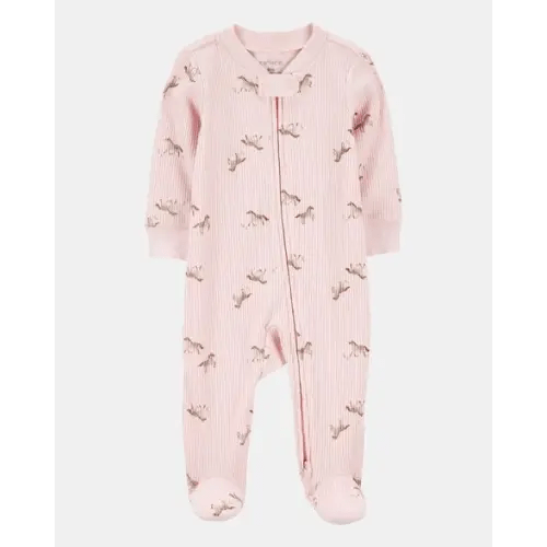 Baby Girl Horse Print 2-Way Zip Ribbed Sleep & Play Pajamas - Pink | Carter's