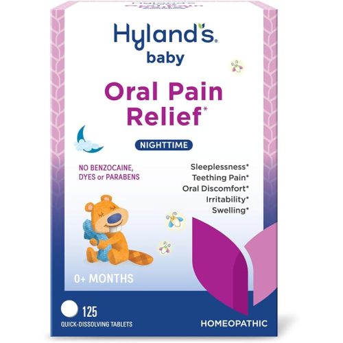Hyland's Baby Nighttime Oral Pain Relief Tablets - 125-Count, Up to 62 Doses - Baby and Toddler Soothing Tablets with Chamomile for Discomfort, Irritability & Swelling