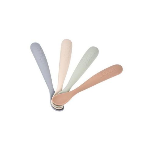 Beaba 4pc First Stage Silicone Baby Spoons Natural