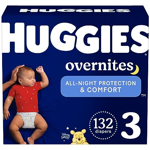 Huggies Size 3 Overnites Baby Diapers: Overnight Diapers, Size 3 (16-28 lbs), 132 Ct (2 Packs of 66)