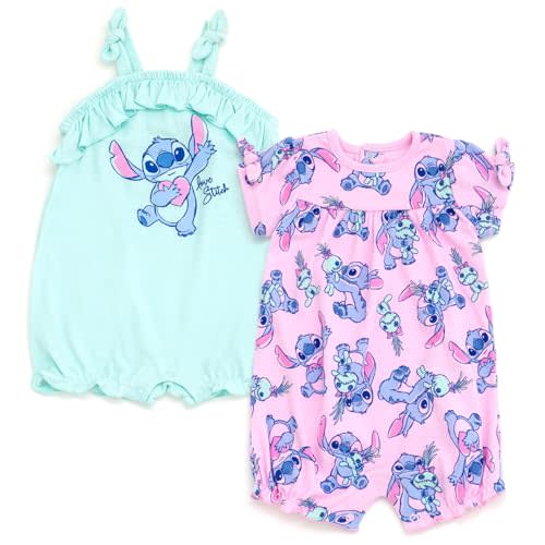 Disney Junior Baby Girls 2 Pack Rompers Newborn to Infant Sizes (Newborn - 24 Months)
