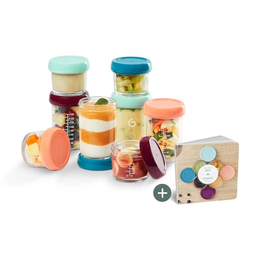 Babymoov Baby Glass Food Jars, Set of 8 (4 x 4oz + 4 x 8oz), BPA-Free Borosilicate Glass Storage Containers, Leakproof Silicone Lids, Microwave, Freezer & Dishwasher Safe, Baby Registry Essential
