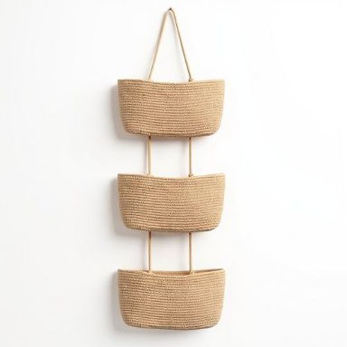 Alilang 3-Tier Hanging Rope Basket Organizer with Braided Design and Loop Handle 17.5in (5.5x2.8in) - Light Beige