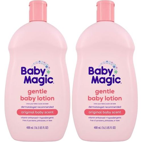Baby Magic Gentle Baby Lotion, Vitamins & Aloe, Free of Parabens, Phthalates, Sulfates and Dyes, Camellia Oil & Marshmallow Root Original Scent, 16.5 Fl Oz (Pack of 2)