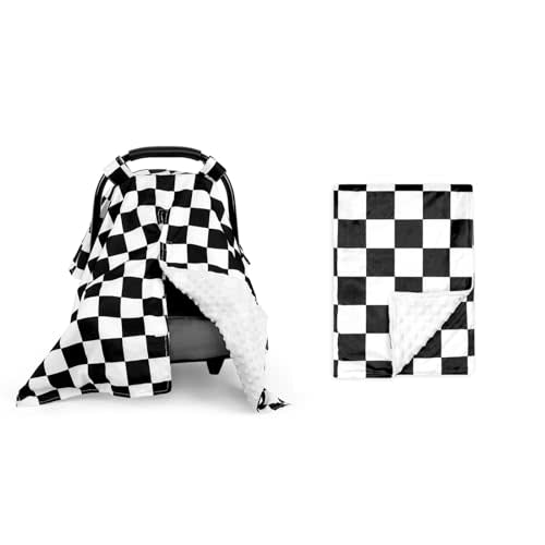 DILIMI Baby Minky Blanket and Baby Car Seat Cover, Black Checkered