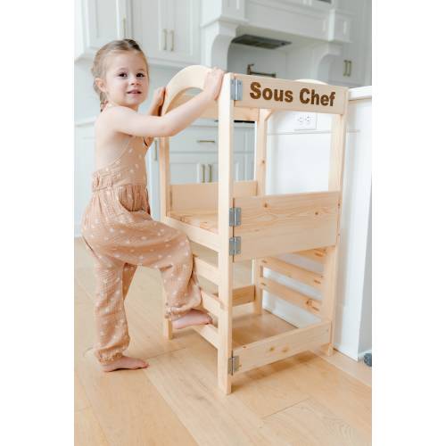 Foldable kitchen tower helper (pine, finished)