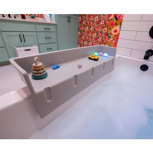 Tub Topper® Bathtub Splash Guard & Bath Shelf for Kids – Toddler Bath Tray, Bath Toys Storage & Ledge Organizer – Splash Guard for Bathtub with Suction Cups – Kids Bathroom Accessories (Gray)