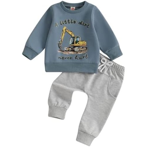 Toddler Baby Boys Tractor Clothes Letter Truck Print Farm Sweatshirt Long Jogger Pants Baby Shower Coming Home Outfit