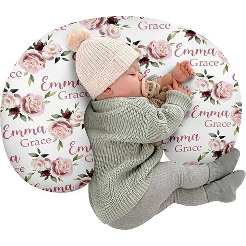 Customizable Flowers Baby Nursing Pillow Cover - Add Your Baby's Name, Ultra-Soft Stretch Fabric, Fits Standard Nursing Pillows, Ideal for Baby Showers Style 13