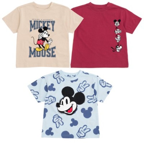 Disney Mickey Mouse Infant Baby Boys 3 Pack T-Shirts Beige / Maroon / Pale Blue 18 Months