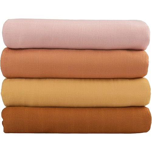Meracorallo Muslin Swaddle Blanket Silky Soft Receiving Blanket Swaddle Wrap for Baby Boys and Girls, Large 47 x 47 inches, Set of 4 Solid Color