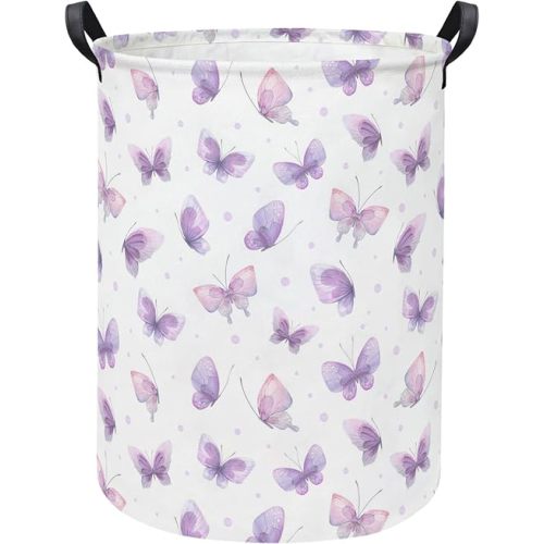 Baby Laundry Hamper kids laundry Basket Waterproof Storage Bin for Bedroom Toy Clothes Organizer Basket Woodland Animals Room Décor(Purple Butterfly)
