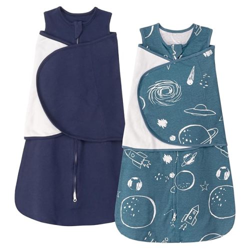 ZIGJOY Sleep Sack Swaddle 1.0 Tog Baby Wearable Blanket 100% Cotton Baby Swaddle Blanket for Newborns 0-6 Months Space&Blue