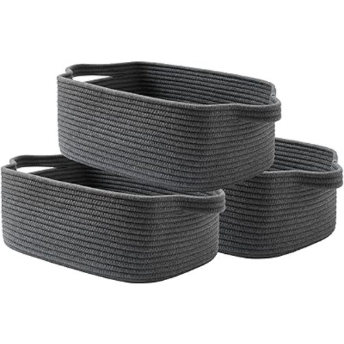 KALLAX Small Woven Basket, 14 x 10 x 5.6 Inches, Small Storage Baskets for Organizing, Gift Baskets Empty, Cute Rope Shelf Closet Storage Bins for Shelves, Dog Toy Basket, Dark Grey