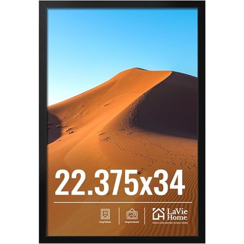 LaVie Home 22.375x34 Picture Frame for Wall Display, 22.375x34 Black Picture Frame with HD Plexiglas, 22.375 x 34 Frame 1 Pack, Display Frame for Vertical or Horizontal, Classic Collection