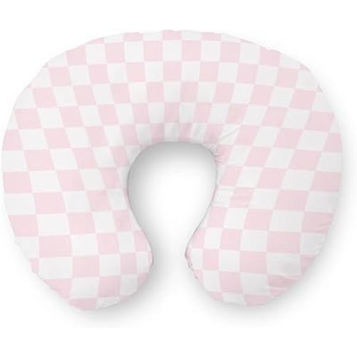 Pink and White Checkered Nursing Pillow Covers Gingham Plaid Checkerboard Stretchy Soft Nursing Cover for Breastfeeding Pillow Pink Checks Nursery Slipcover for Baby Girls Boys Newborn Nursery