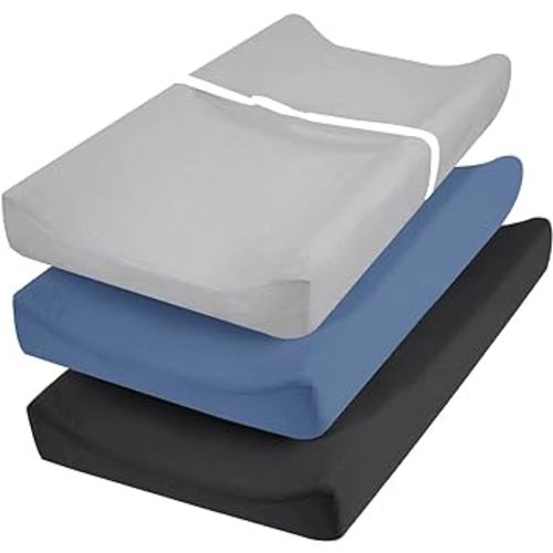 david's Kids 3 Pack Changing Pad Cover Set, Ultra Soft Breathable Cozy Microfiber Diaper Change Table Sheets for Baby Girls, Fit Most Changing Pads, Black & Grey & Navy Blue