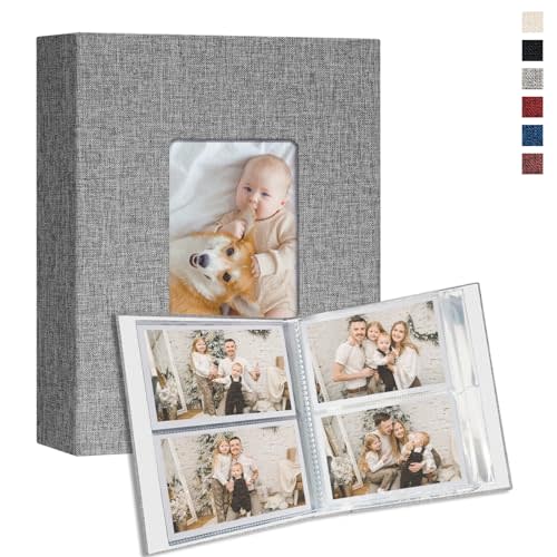 Vienrose Small Photo Album 4x6 holds 200 Photos 2 Pack, Mini Baby Photo Album Linen Cover for Gifts Wedding Family, Grey