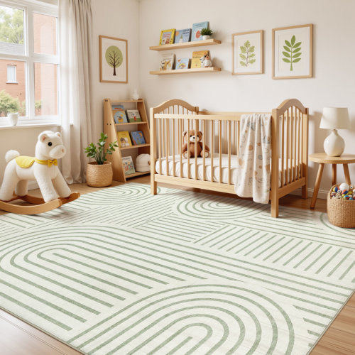 Bungalow Rose Machine Washable Rainbow Striped Rug, Modern Farmhouse Decor, Soft Non-Slip Carpet for Bedroom, Nursery, and Living Room & Reviews | Wayfair