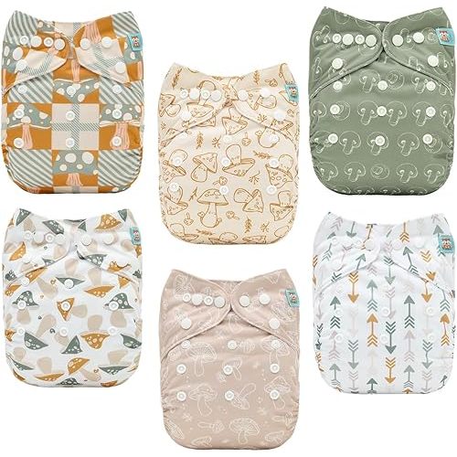 ALVABABY Baby Cloth Diaper 6 Pack Nappies With 12 Microfiber Inserts Reusable Washable Adjustable Diaper Cover Infant Toddler Boys Girls 6DM128-CA