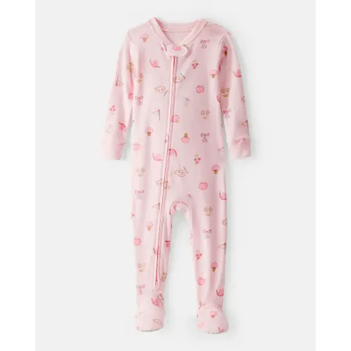 Baby Girl Paint Floral 100% Cotton Long-Sleeve 2-Way Zip 1-Piece Pajamas - Pink | Carter's