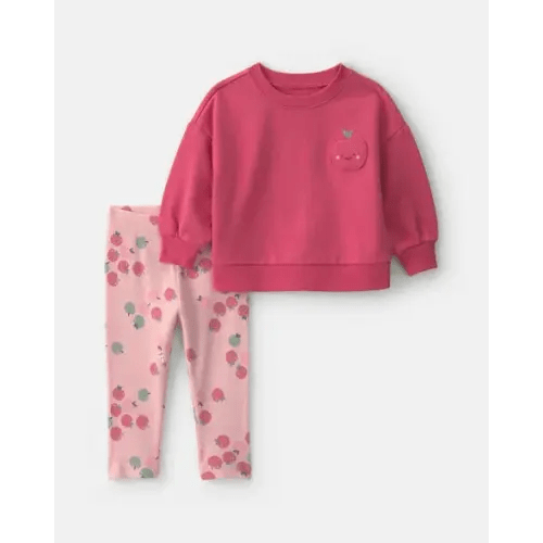 Baby Girl 2-Piece Apple French Terry Top & Pant Set - Red/Pink | Carter's