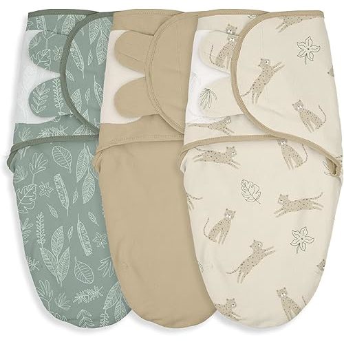 Baby Swaddle Sacks, 3-Pack Newborn Organic Cotton Swaddle Wrap, Adjustable Swaddle Blankets, Nursery Swaddling Essentials for Newborn 0-3 Months, Infant Shower Items Gift (Cat & Leaves)
