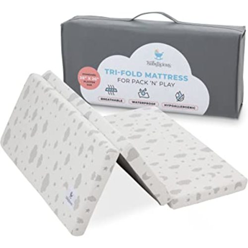 Waterproof Pack and Play Mattress Topper - 38" x 26" | Trifold Style - Breathable Soft Plush Foam - Portable Playard Mattress Topper- Baby Foam Playpen Mattresses for Babies