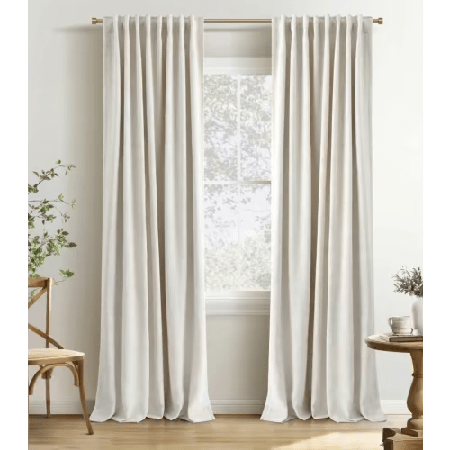 INOVADAY 100% Blackout Linen Curtains for Bedroom 50x108 Inches Cream | Linen Textured, Light Blocking, Room Darkening, Thermal Insulated