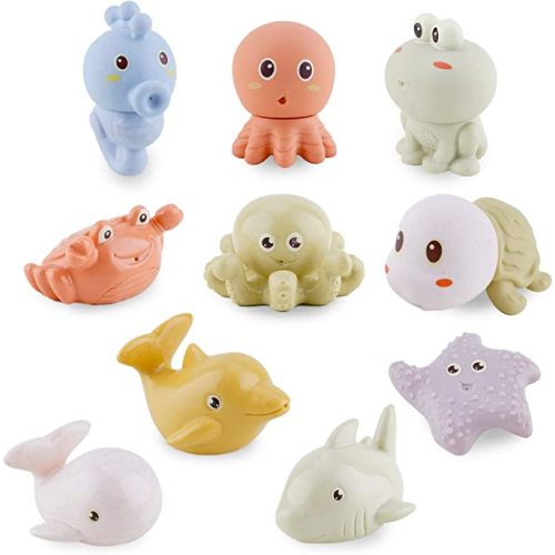 Mold Free Bath Toys for Infants 6-12 Months - 10PCS Bath Squirt Toys Silicone Ocean Animals Bathtub Float Toy for Water Play Kids Preschool Education Toy Learning Skills for Bathroom - Sea Animals 10 PCS