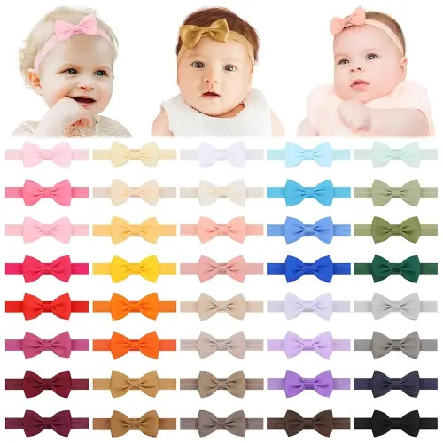 jollybows 40pcs Baby Girls Bows Headbands Elastic Hairband Ribbon Bow Hair Accessories for Newborns Infants Toddlers and Kids