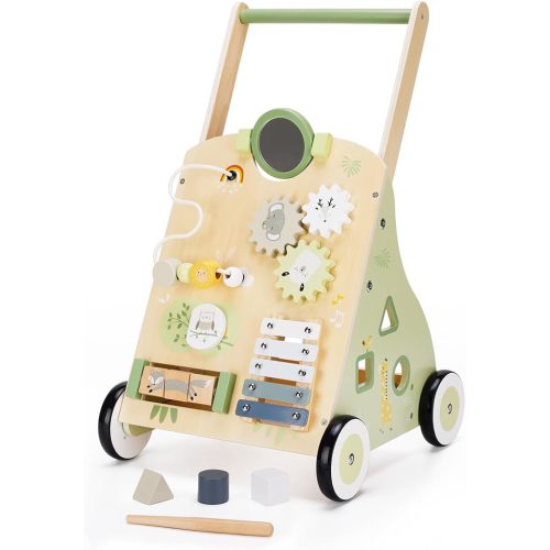 Wooden Baby Push Walker and Toddler Pull Learning Activity Toy - Develop Motor Skills & Creativity - Multiple Activities Center for 1-3 Years Old Boys and Girls