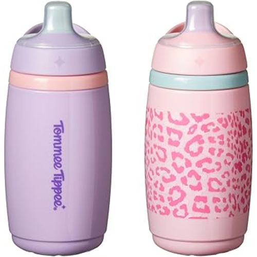 Tommee Tippee Insulated Active Spout Toddler Cup, 12m+, 9oz, with Leak-Proof Valve and Handle, Pink and Purple, 2 pack