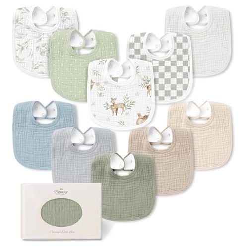 Konssy 10-Pack Muslin Baby Bibs for Drooling and Teething
