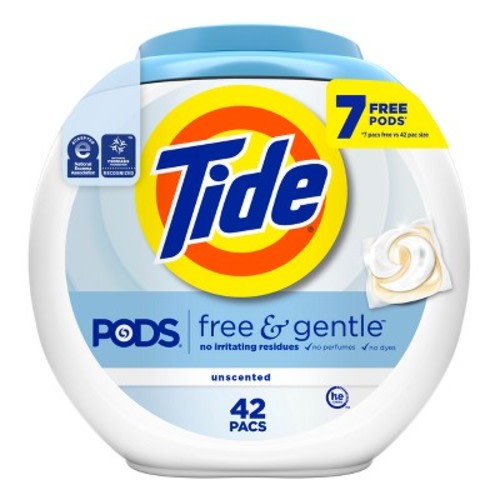 Tide Pods HE Compatible Laundry Detergent Pacs - Free & Gentle - 33oz/42ct