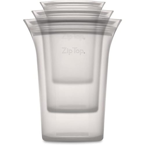 Zip Top Reusable Food Storage Bags | 3 Cup Set [Gray] | Silicone Meal Prep Container | Microwave, Dishwasher and Freezer Safe | Made in the USA