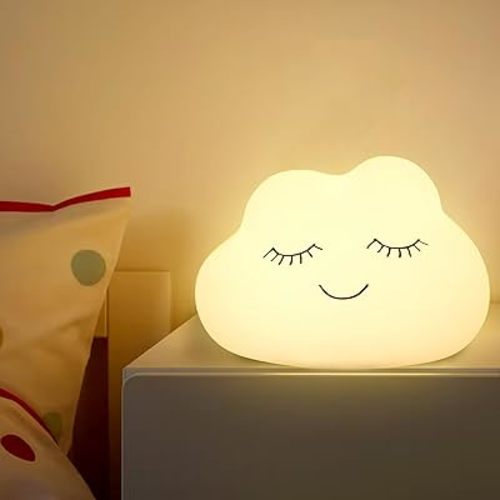 Night Light for Kids, Soft Silicone Cloud Nightlight with Warm White & Multicolor, Adjustable Brightness, 7 Color Changing Tap Control, Anti-Glare, Cloud Squishy Lamb for Kids Room, Baby Nursery