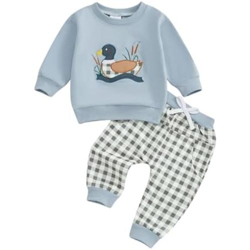 Toddler Boy Fall Winter Clothes Baby Camo Outfits Retro Duck Embroidery Hunting Sweatshirts + Camouflage Pants Set