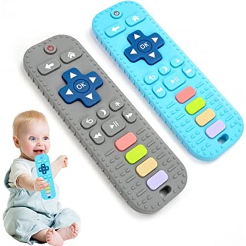 Baby Teething Toys, 2Pack Teething Toys for Babies 6-12 Months 0-6 Months, Baby Toys 6 to 12 Months, Remote Control Teething Toys, Newborn Baby Teether, Infant Toys for Baby Boy Girl Toys (Gray+Blue)