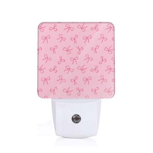 Cauagu Pink Bows Print LED Nightlight,0.5W Night Lights Plug into Wall 1 Pack with Dusk-to-Dawn Light Sensor Soft Glow Lamp for Bathroom Adult Hallway-EU