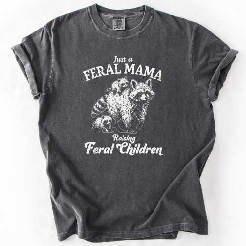 Feral Mama Shirt, Raising Feral Children Tee, Retro Raccoons Graphic Tee, Funny Mothers Day Gift For Feral Kids